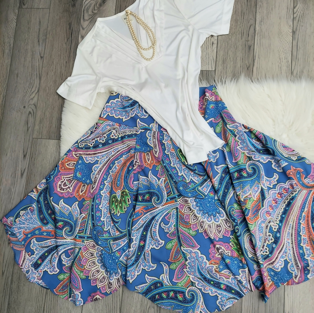 Ralph Lauren Blue Multi Paisley Maxi Skirt
